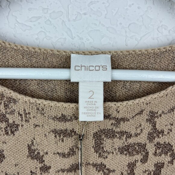 Chicos Sweater Womens 2 Large Tan Animal Print Loose Fit Oversized Tunic Neutral - Picture 4 of 11